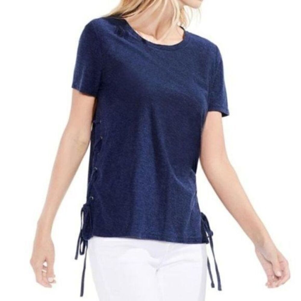 Vince Camuto Navy Cotton Slub Lace Up Tee XS